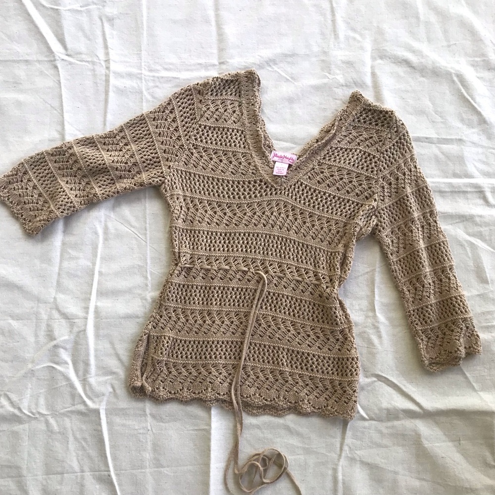 Vintage Pacific Heights Casual Crochet Top Women's Large Knit Beige 90s Beach